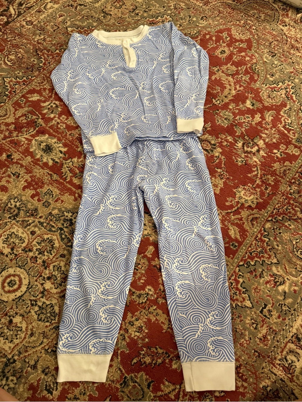 The Beaufort Bonnet Company Blue Wave-Print Kids Pajama Set